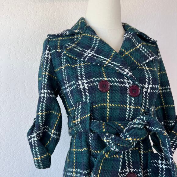 Vintage Y2K Charlotte Russe Button Up Jacket Small Green Plaid Academia Belted - Picture 5 of 9
